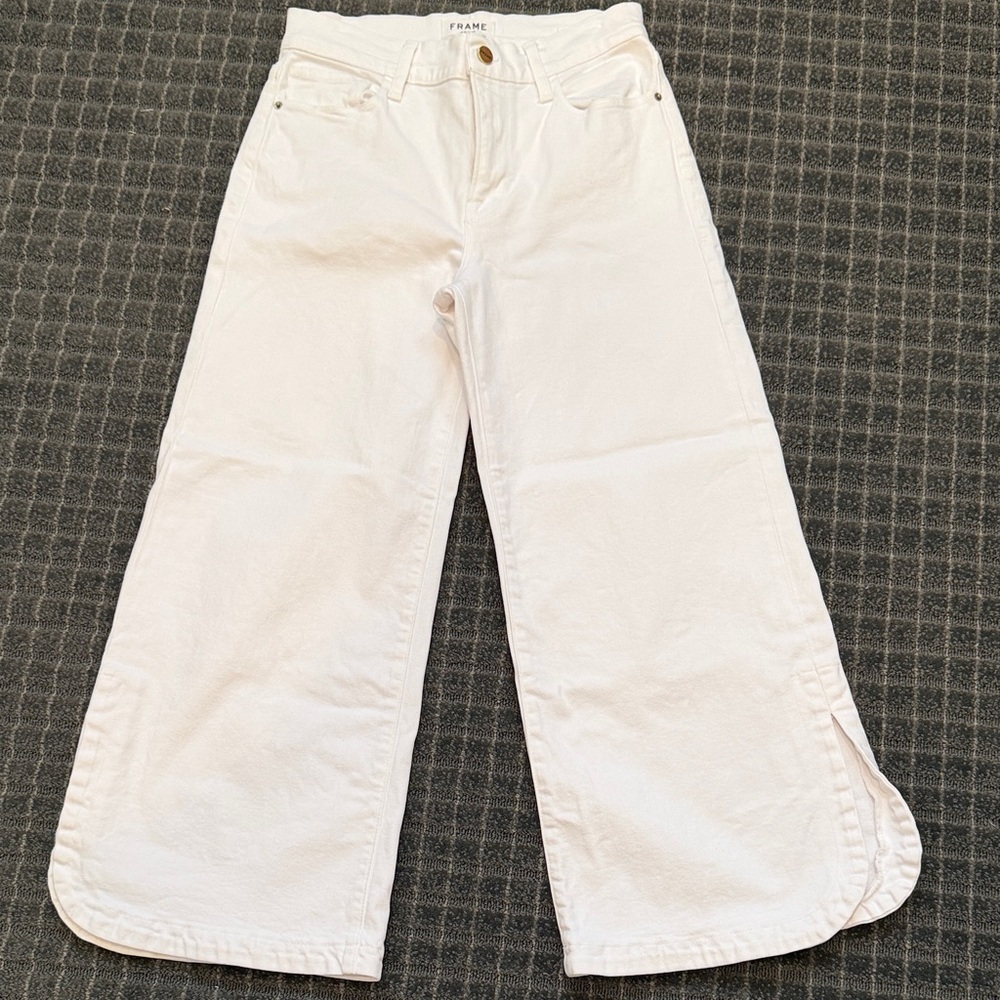 Frame Denim White Wide-Leg High-Rise Jeans with Side Slit